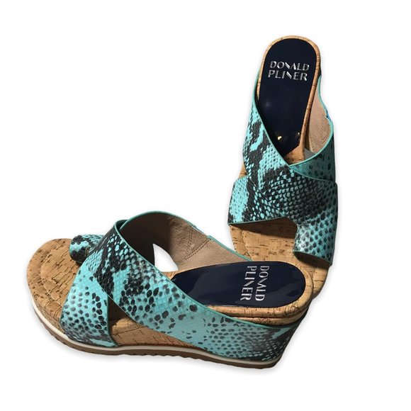 Donald J. Pliner Shoes - Donald J Pliner Sisu Womens Leather Toe Loop Platform Wedge Snake Turquoise SZ 8